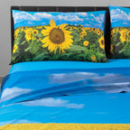 Completo Lenzuola Copriletto Matrimoniale  - Sogni di Viaggio "Girasoli" by Marco Carmassi - Caleffi