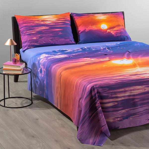 Completo Lenzuola Copriletto Matrimoniale  - Sogni di Viaggio "Lost Horizon" by Marco Carmassi - Caleffi