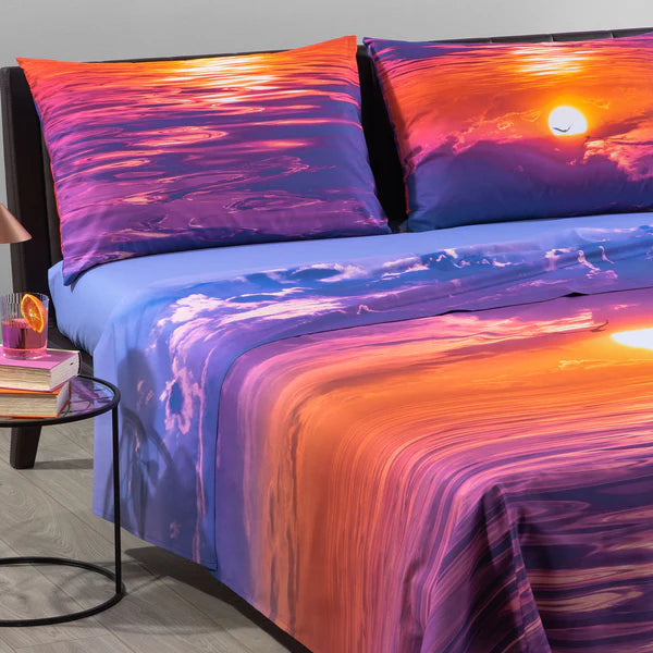 Completo Lenzuola Copriletto Matrimoniale  - Sogni di Viaggio "Lost Horizon" by Marco Carmassi - Caleffi