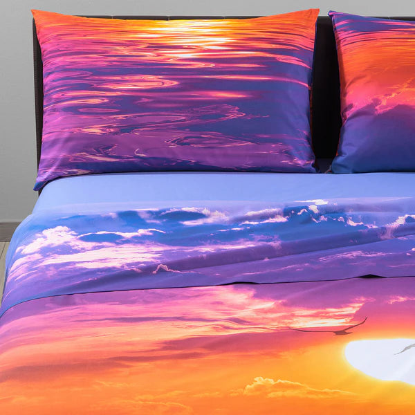 Completo Lenzuola Copriletto Matrimoniale  - Sogni di Viaggio "Lost Horizon" by Marco Carmassi - Caleffi