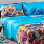 Completo Lenzuola Copriletto Matrimoniale  - Sogni di Viaggio "Oceano" by Marco Carmassi - Caleffi