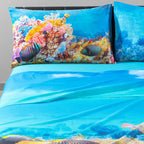 Completo Lenzuola Copriletto Matrimoniale  - Sogni di Viaggio "Oceano" by Marco Carmassi - Caleffi