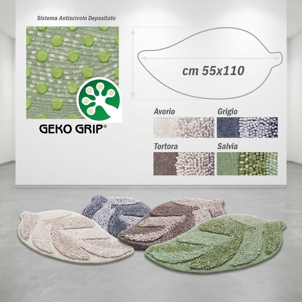 Tappeto Sagomato Home Philosophy "Number One Leaf" - 55x110 cm - Antiscivolo Geko Grip