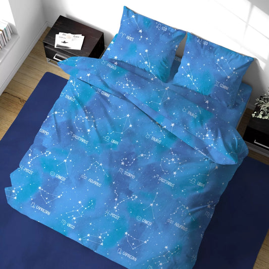 Completo Lenzuola Matrimoniale Zodiaco Blu – 100% Cotone Made in Italy