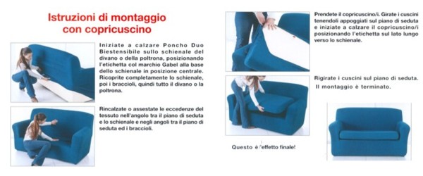 Copridivano 3 POSTI con copricuscino Gabel Poncho Duo biestendibile Art.  ROMA Duo Var. 289 BLU