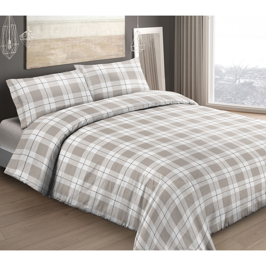 Lenzuolo da sotto con angoli 125×200 cm. Lenzuola Piazza e Mezza Scozzese Beige - CasaDaSogno